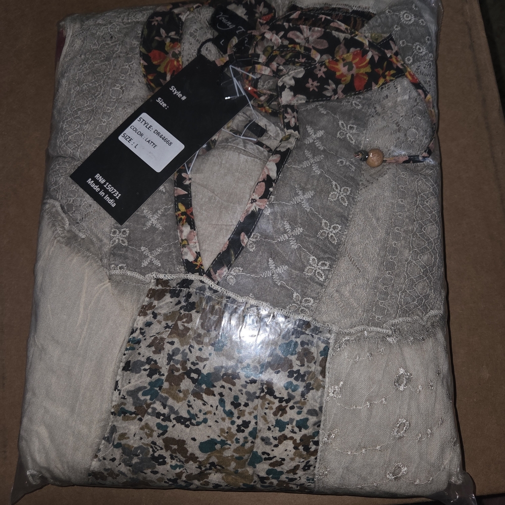 Patchwork Boho Maxi Dress in Beige and Black - Picture 5 of 6